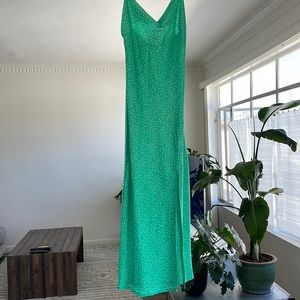 green polkadot dress with slit